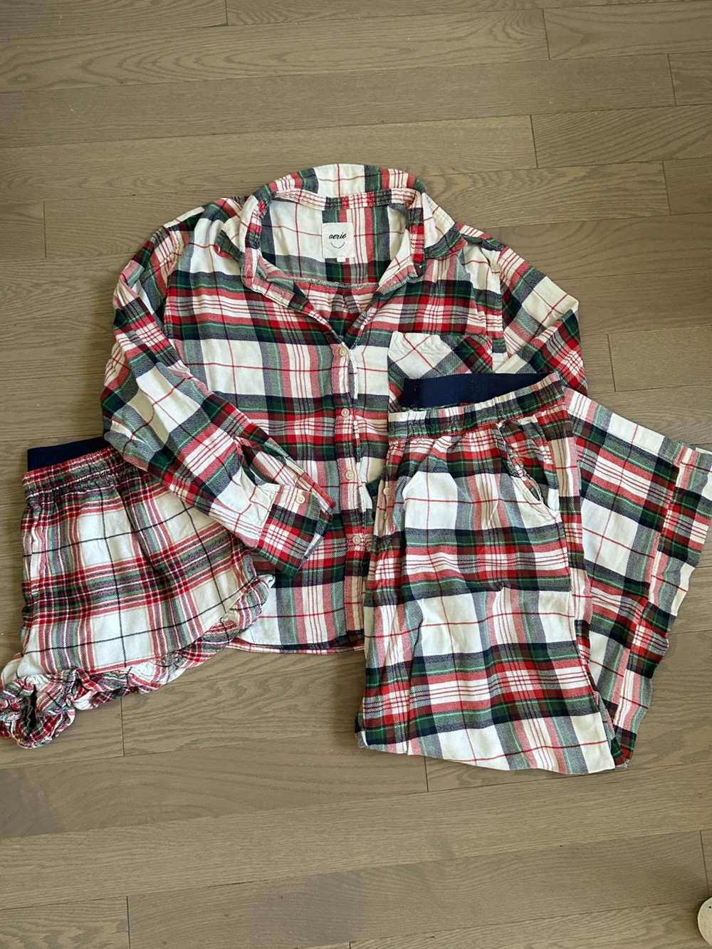 Aerie Plaid Flannel Pajama Set - Red, Green & White